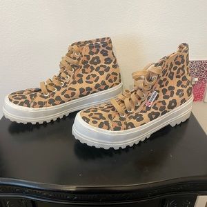 Superga hi top leopard platforms